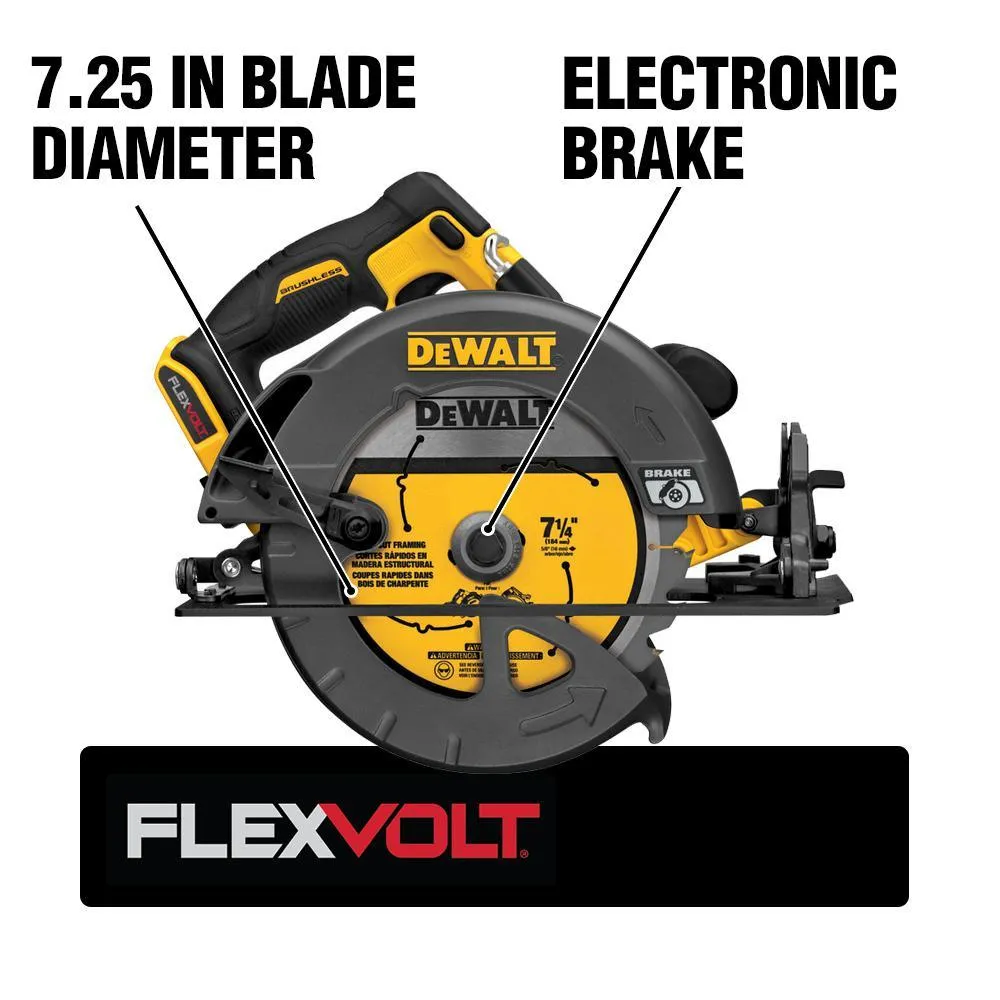 DEWALT FLEXVOLT 60-Volt MAX Lithium-Ion Cordless Brushless 7-1/4 in. Circular Saw with Battery and Bonus 1/2 in. Impact Wrench, photo 2 of 22