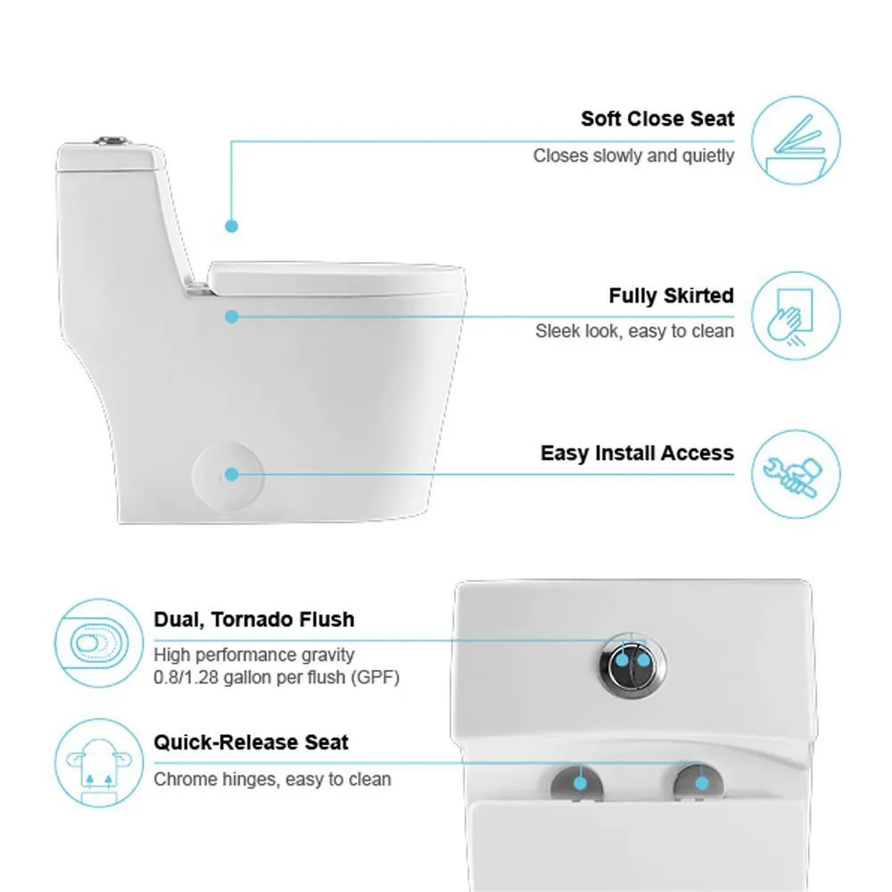 12 in. Rough-In 1-piece 1.1/ 1.6 GPF Dual Flush Elongated Siphonic Jet Toilet in White, Seat Included, photo 4 of 6