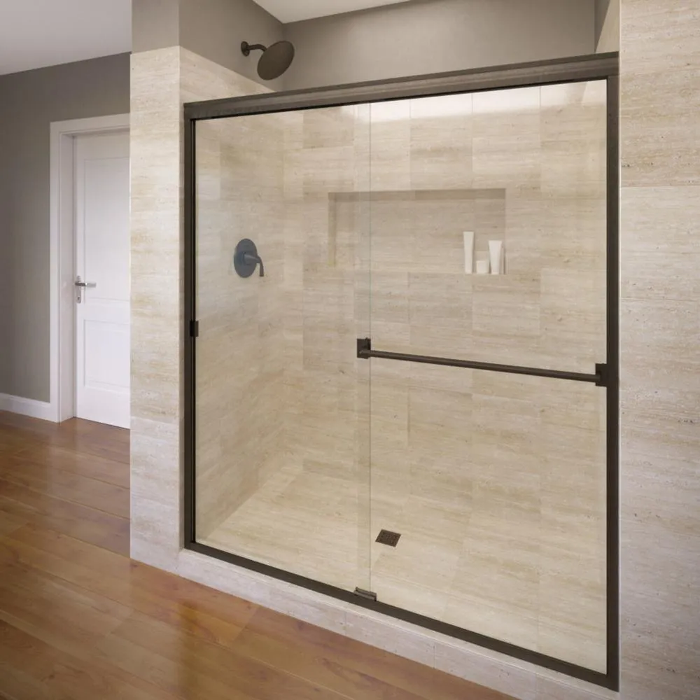 Classic 60 in. x 70 in. Semi-Frameless Sliding Shower Door in Oil Rubbed Bronze with Clear Glass, photo 8 of 19