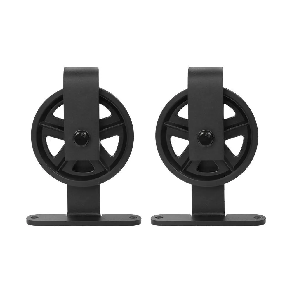 WINSOON 5 ft./60 in. Top Mount Big Wheel Black Barn Style Sliding Door Track and Hardware Set for Single Door, photo 4 of 7