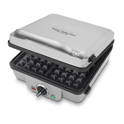 4-Waffle Stainless Steel Belgian Waffle Maker with Recipe Book