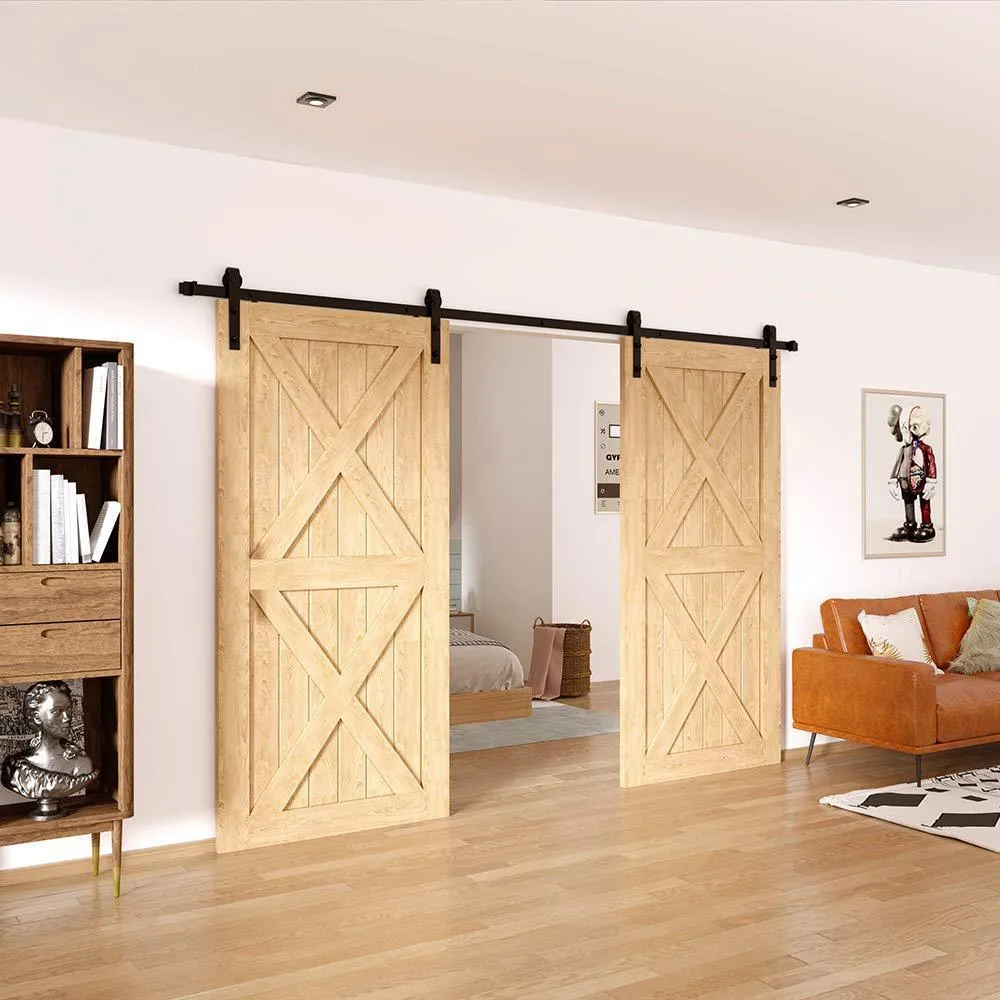 WINSOON 11 ft./132 in. Frosted Black Sliding Barn Door Hardware Track Kit for Double Doors with Non-Routed Floor Guide, photo 5 of 7