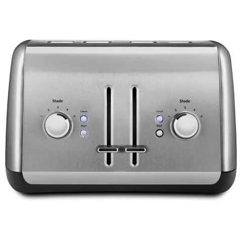 4-Slice Silver Wide Slot Toaster with Crumb Tray and Shade Control Settings