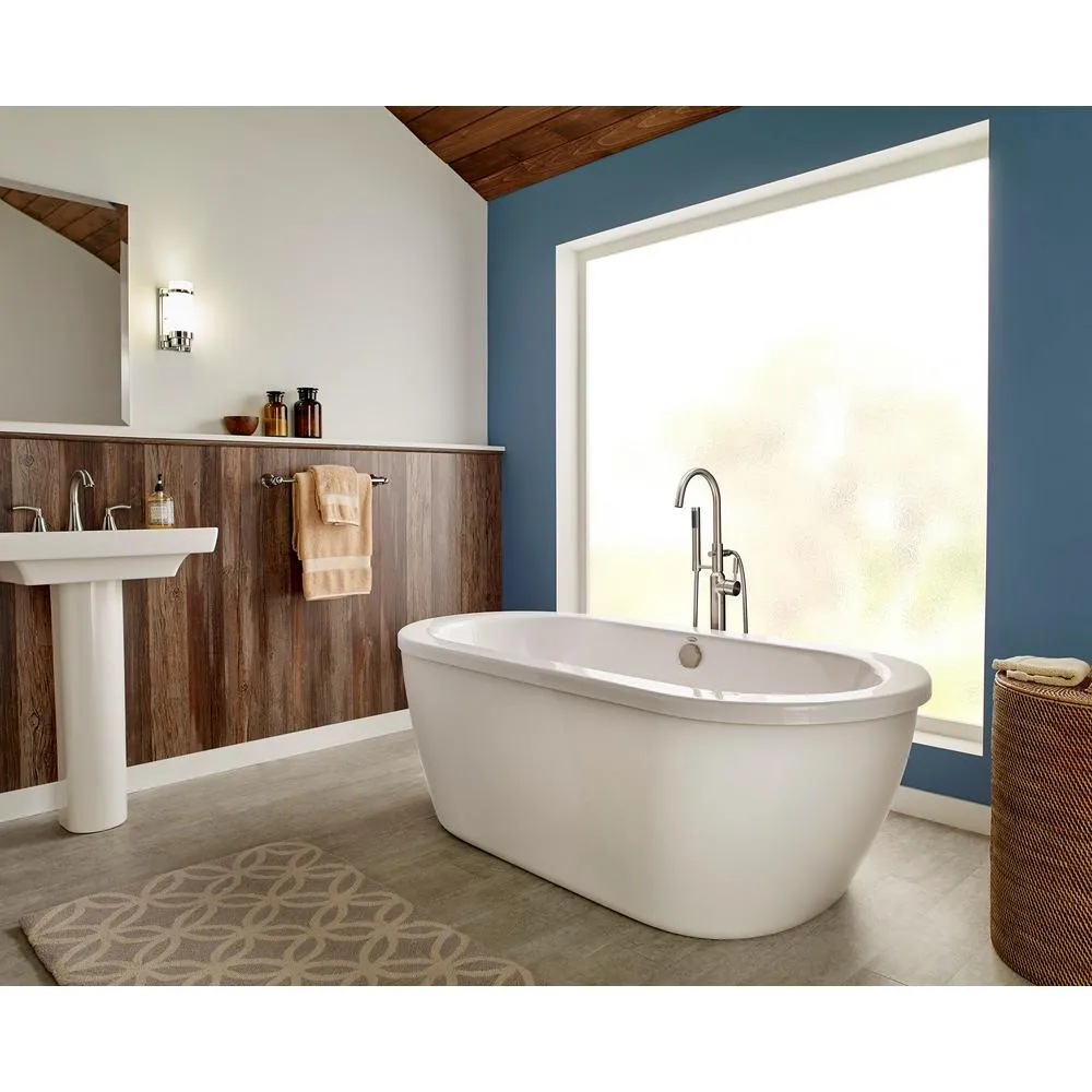 Cadet 5.5 ft. Acrylic Flatbottom Freestanding Bathtub in Artic White with Brushed Nickel Drain and Filler, photo 2 of 3