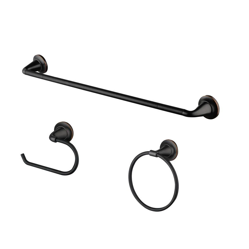 Constructor 3-Piece Bath Hardware Set with Expandable Towel Bar, Towel Ring, and Toilet Paper Holder in Bronze, photo 4 of 8