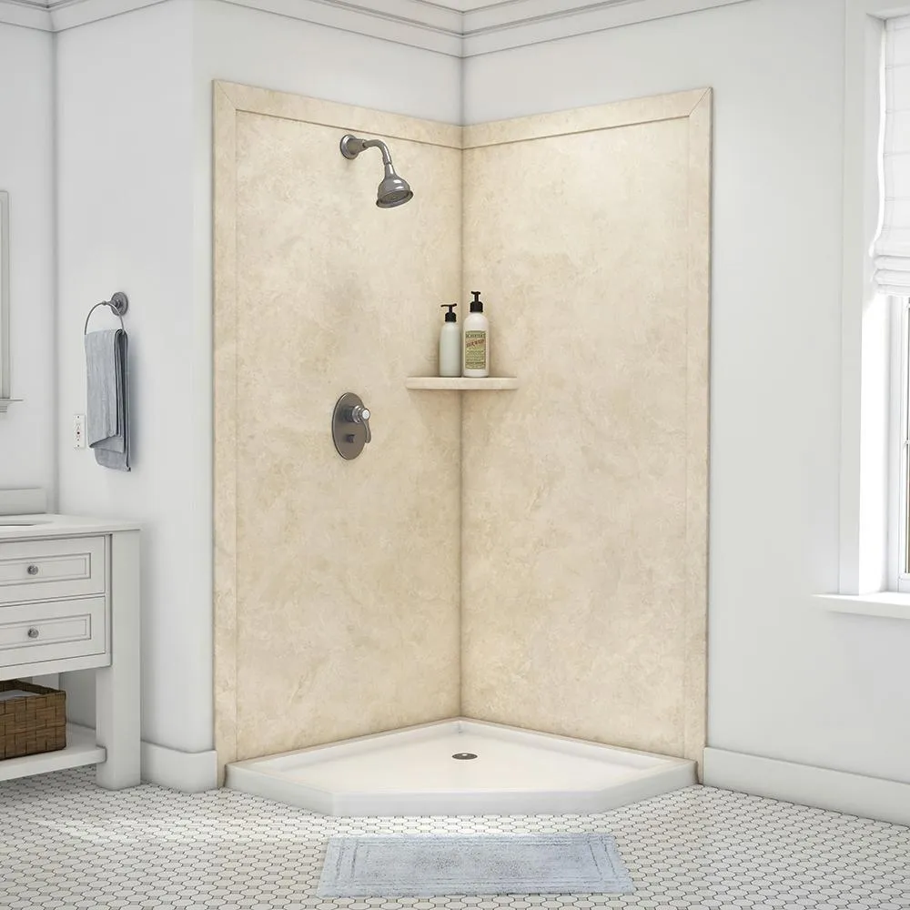 Splendor 40 in. x 40 in. x 80 in. 7-Piece Easy Up Adhesive Corner Shower Wall Surround in White, photo 23 of 24