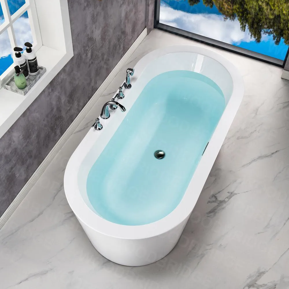 WOODBRIDGE Vienna 66 in. Acrylic Freestanding Double-Ended Soaking Bathtub with Drain and Overflow Included in White, photo 11 of 22