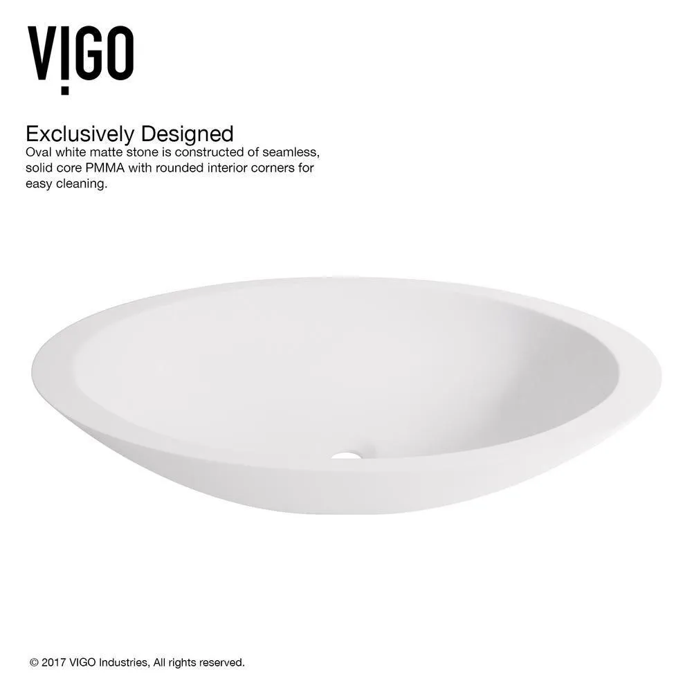 VIGO White Wisteria Matte Stone Vessel Bathroom Sink in White with Linus Vessel Faucet in Antique Rubbed Bronze, photo 6 of 14