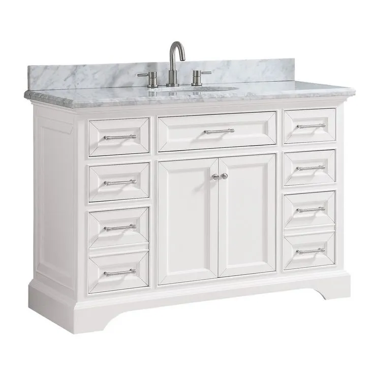 Windlowe 49 in. W x 22 in. D x 35 in. H Bath Vanity in White with Carrera Marble Vanity Top in White with White Sink, photo 4 of 11