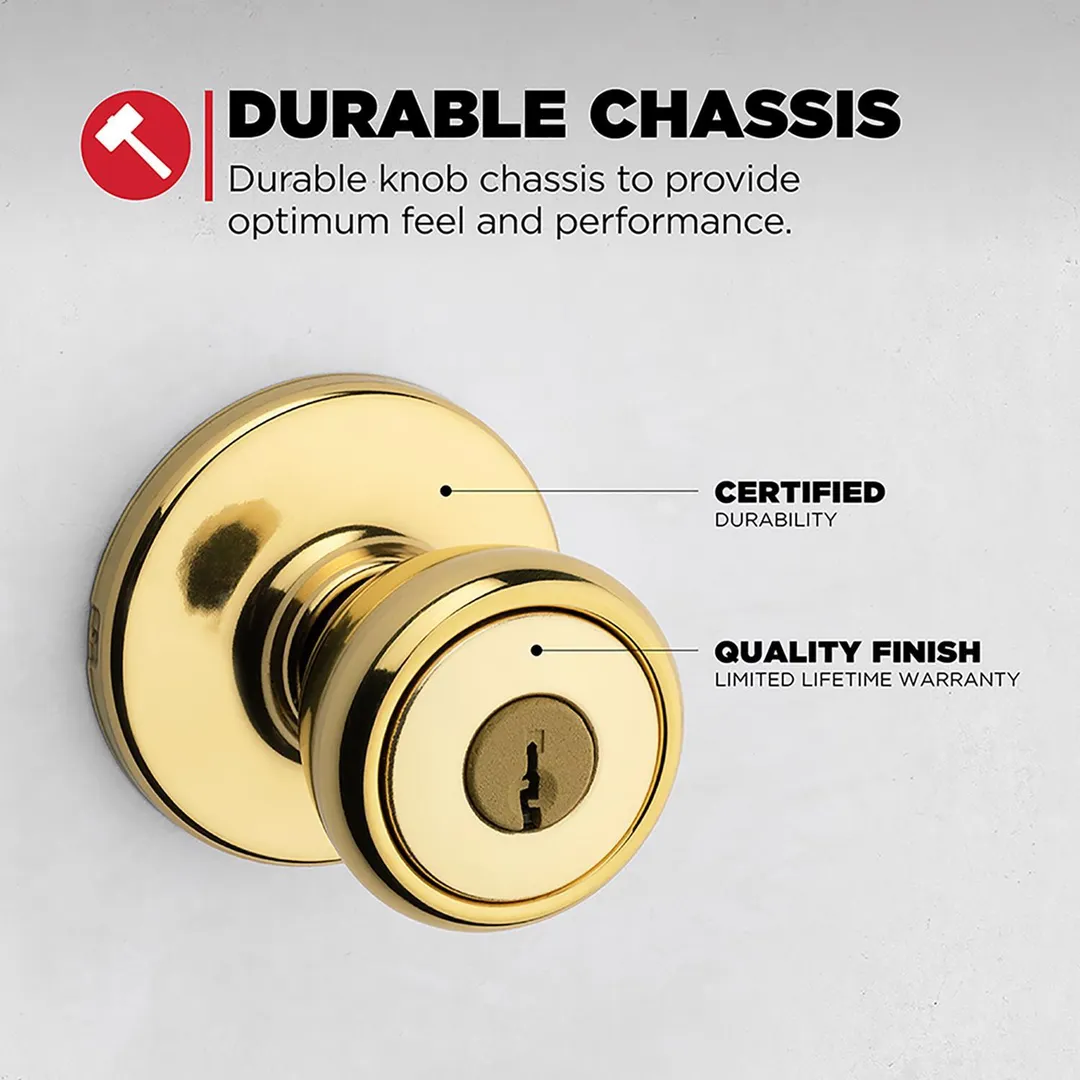 Kwikset Tylo Polished Brass Entry Lock and Double Cylinder Deadbolt, ANSI/BHMA Grade 3, 1-3/4 in., photo 4 of 8