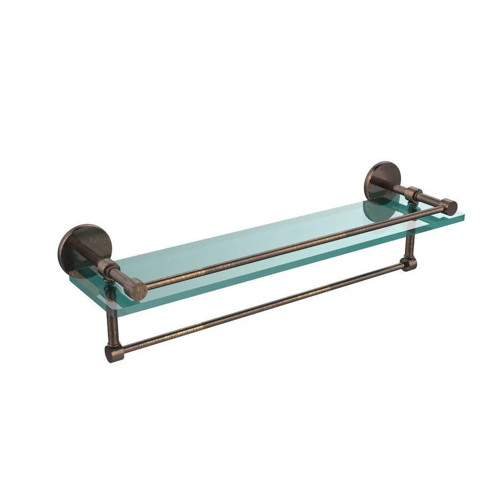 22 in. L x 5 in. H x 5 in. W Gallery Clear Glass Bathroom Shelf with Towel Bar in Satin Nickel, photo 3 of 14