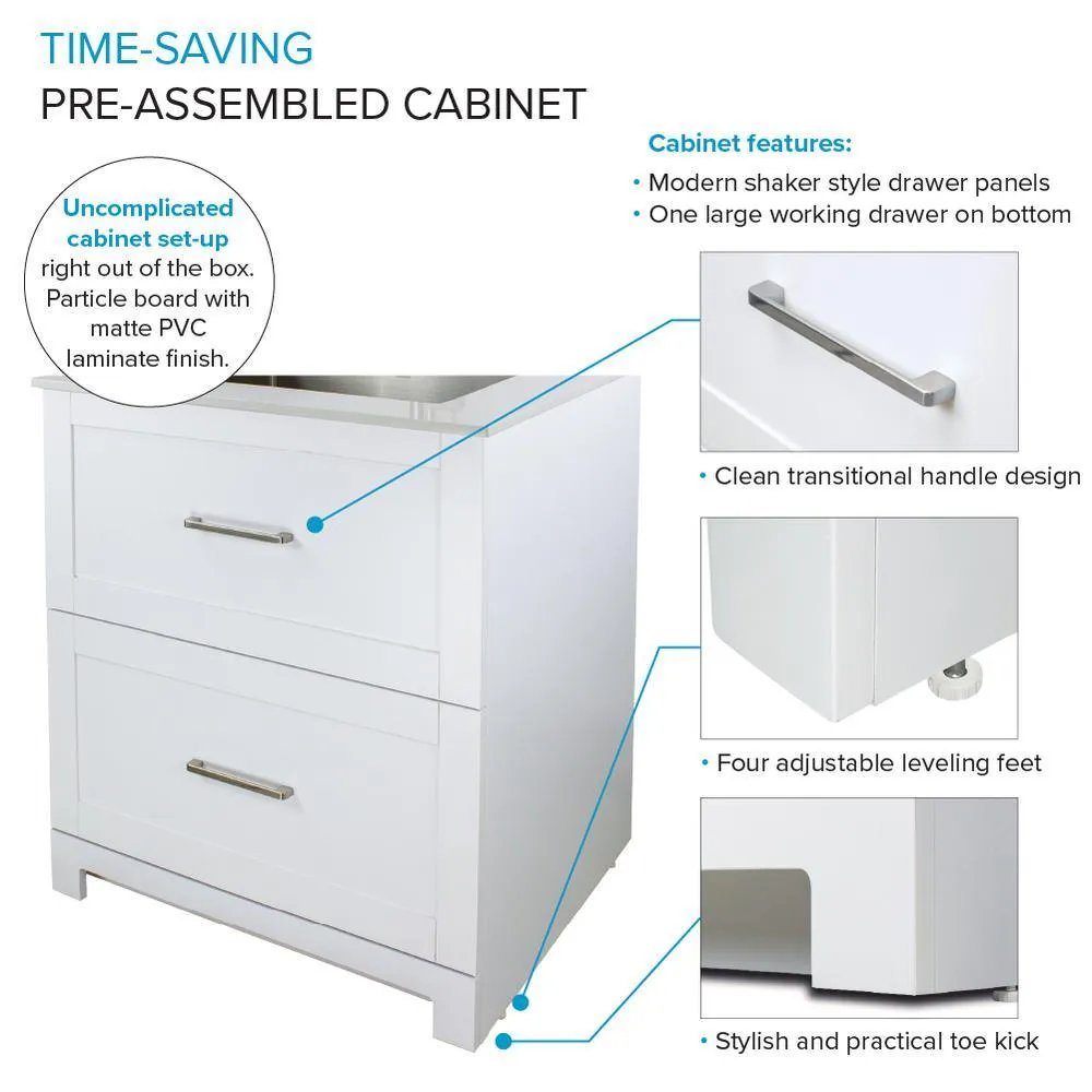 Transolid All-in-One 29 in. W x 25.5 in. D Stainless Steel Undermount Laundry/Utility Sink and White Cabinet with Quartz Top and Faucet, photo 7 of 20