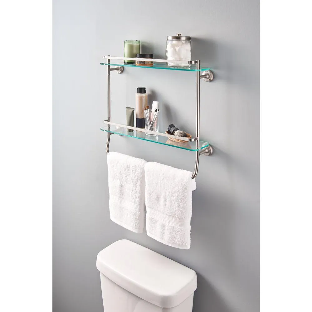 Delta 20 in. W Double Glass Shelf with Towel Bar in Brushed Nickel, photo 2 of 11