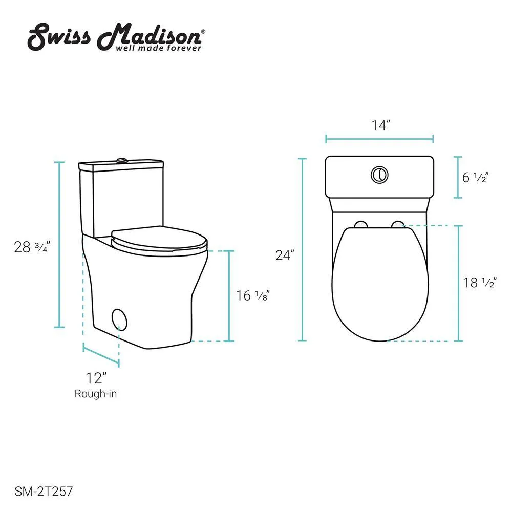 Swiss Madison Sublime II 2-piece 0.8/1.28 GPF Dual Flush Round Toilet in Glossy White, Seat Included, photo 13 of 13