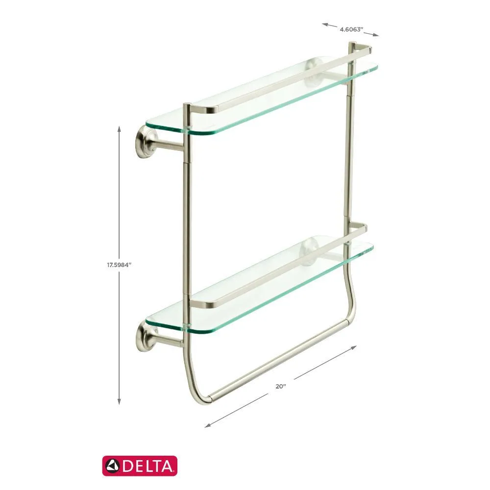Delta 20 in. W Double Glass Shelf with Towel Bar in Brushed Nickel, photo 7 of 11