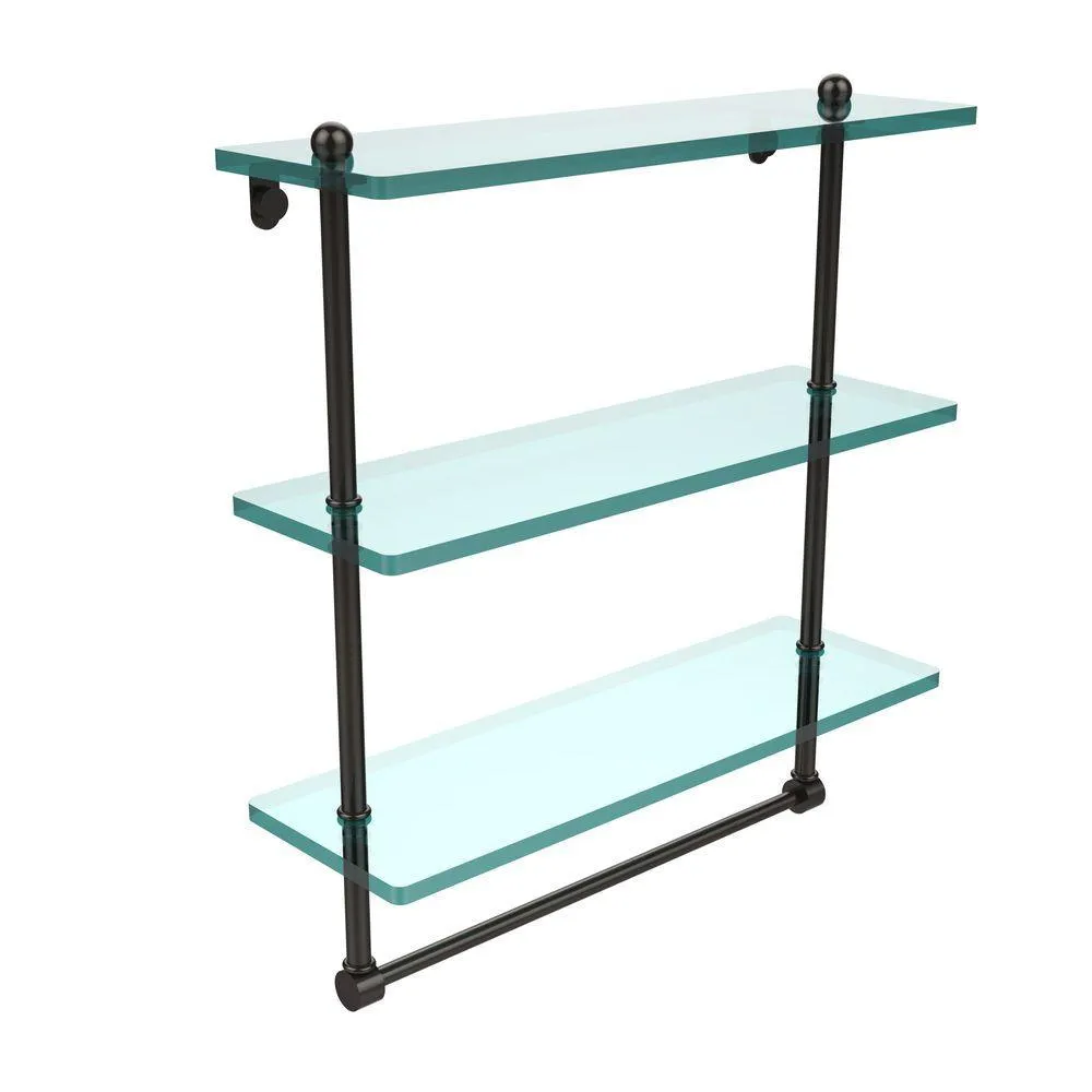 Allied Brass 16 in. L x 18 in. H x 5 in. W 3-Tier Clear Glass Bathroom Shelf with Towel Bar in Satin Nickel, photo 6 of 14