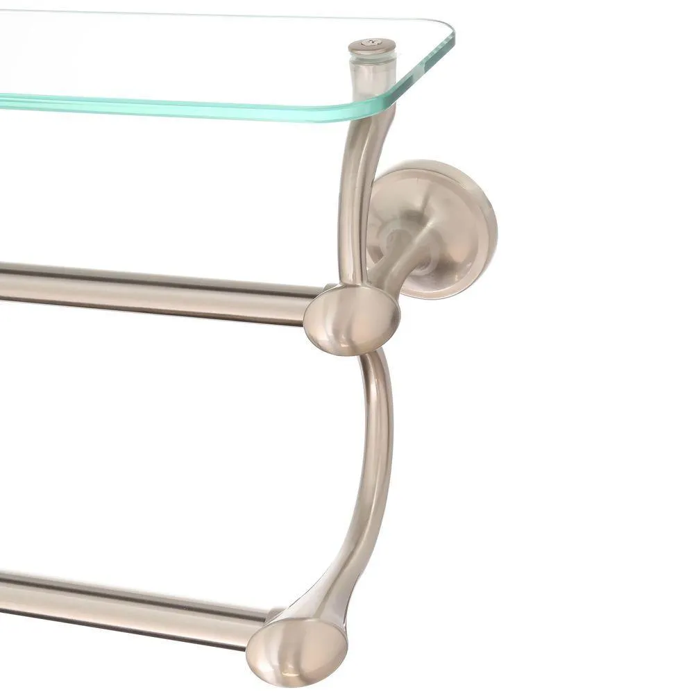 18 in. Glass Shelf with Double Towel Bar in SpotShield Brushed Nickel, photo 3 of 9