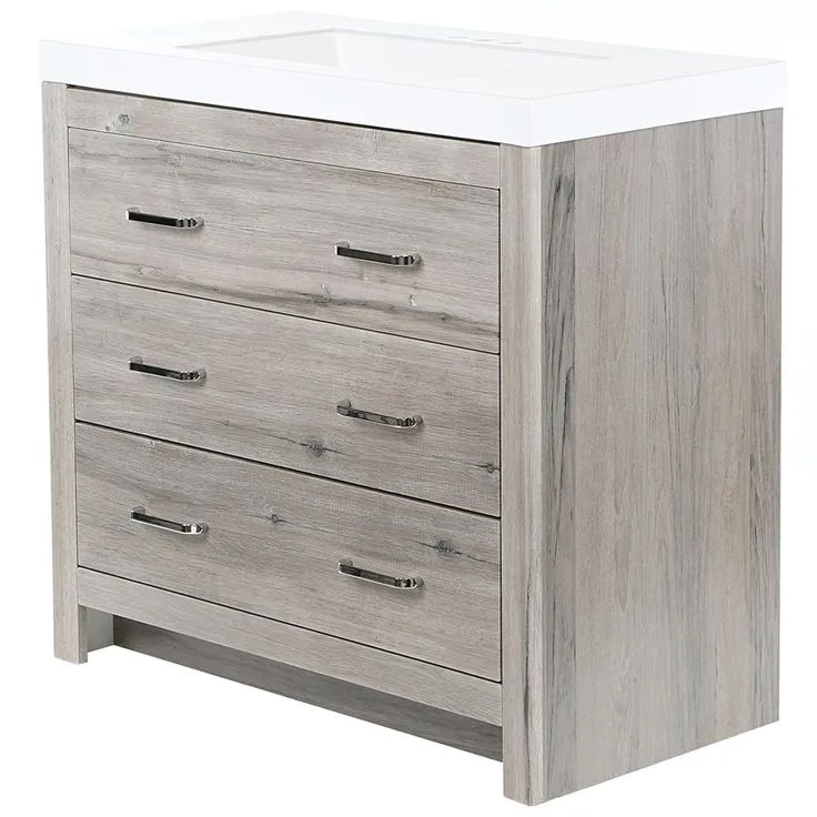 Woodbrook 37 in. W Bathroom Vanity in White Washed Oak with Cultured Marble Vanity Top in White with White Sink, photo 11 of 11