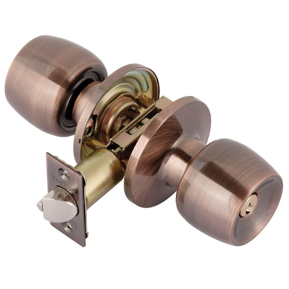 Malaga Keyed Entry Door Knob Lock Set in Satin Stainless Steel, photo 4 of 5
