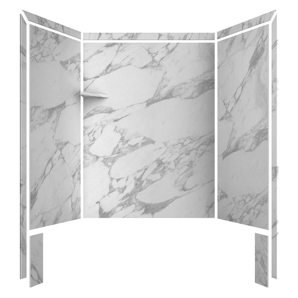 FlexStone Royale 36 in. x 60 in. x 80 in. 11-Piece Easy Up Adhesive Alcove Bathtub/Shower Wall Surround in Calacatta White, photo 5 of 26