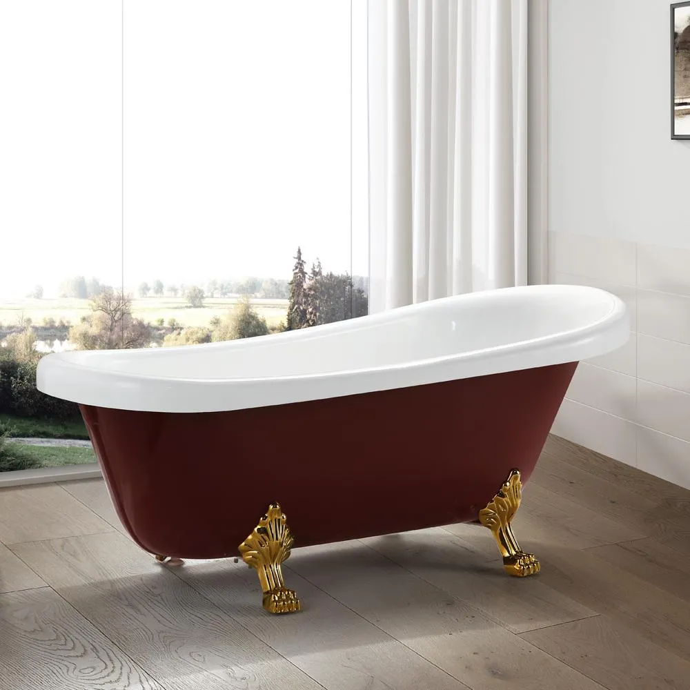 Laval 67 in. Acrylic Claw Foot Freestanding Bathtub in Red and White, photo 8 of 8
