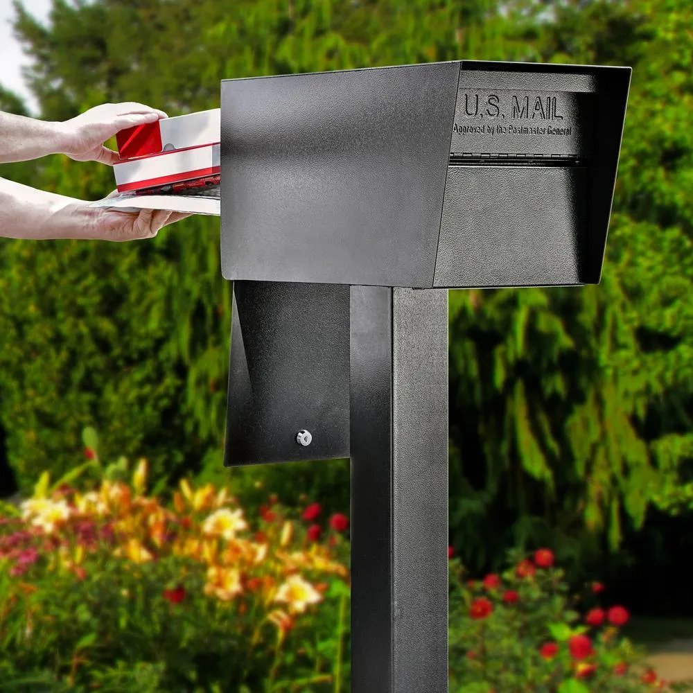 Mail Boss Mail Manager Street Safe Black Post-Mount Mailbox with High Security Reinforced Rear Locking System, photo 5 of 13