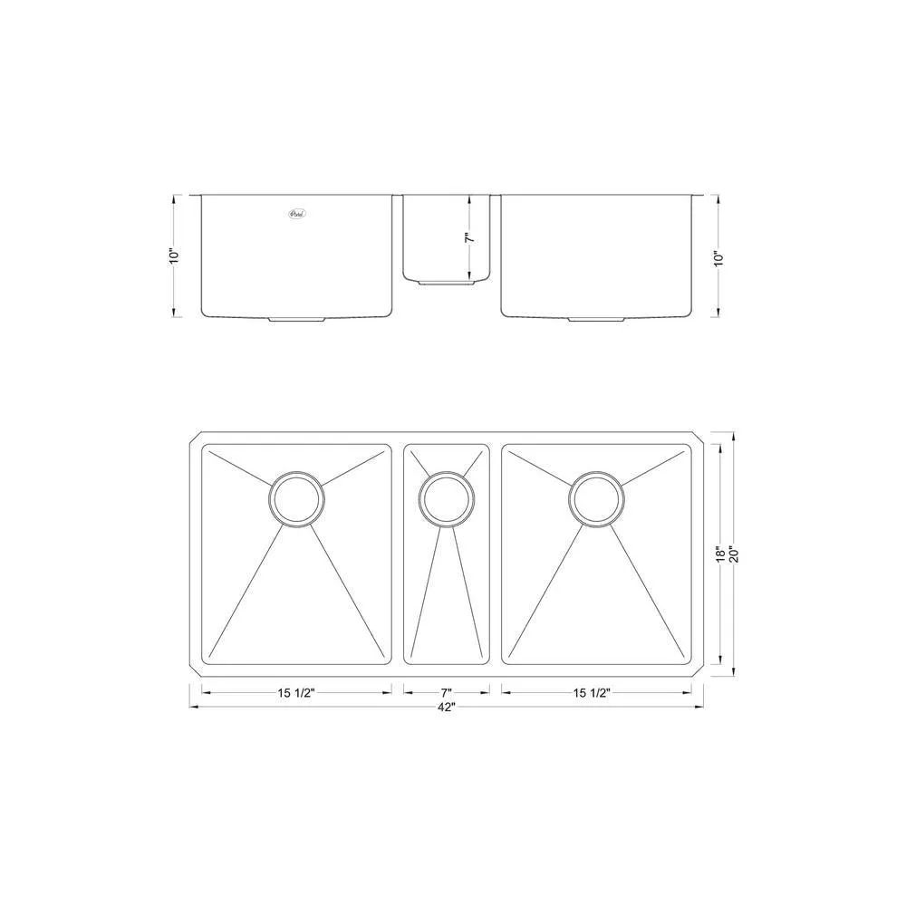 Undermount 16-Gauge Stainless Steel 42 in. x 20 in x 10 in. Triple Bowl Kitchen Sink with Collapsible Silicone Colanders, photo 2 of 9