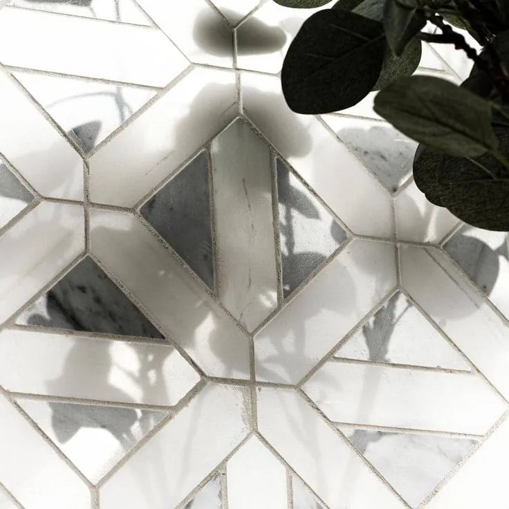 MSI Geometrica 12 in. x 12 in. x 10mm Bianco Dolomite Polished Marble Mesh-Mounted Mosaic Tile (10 sq. ft. / case), photo 3 of 8