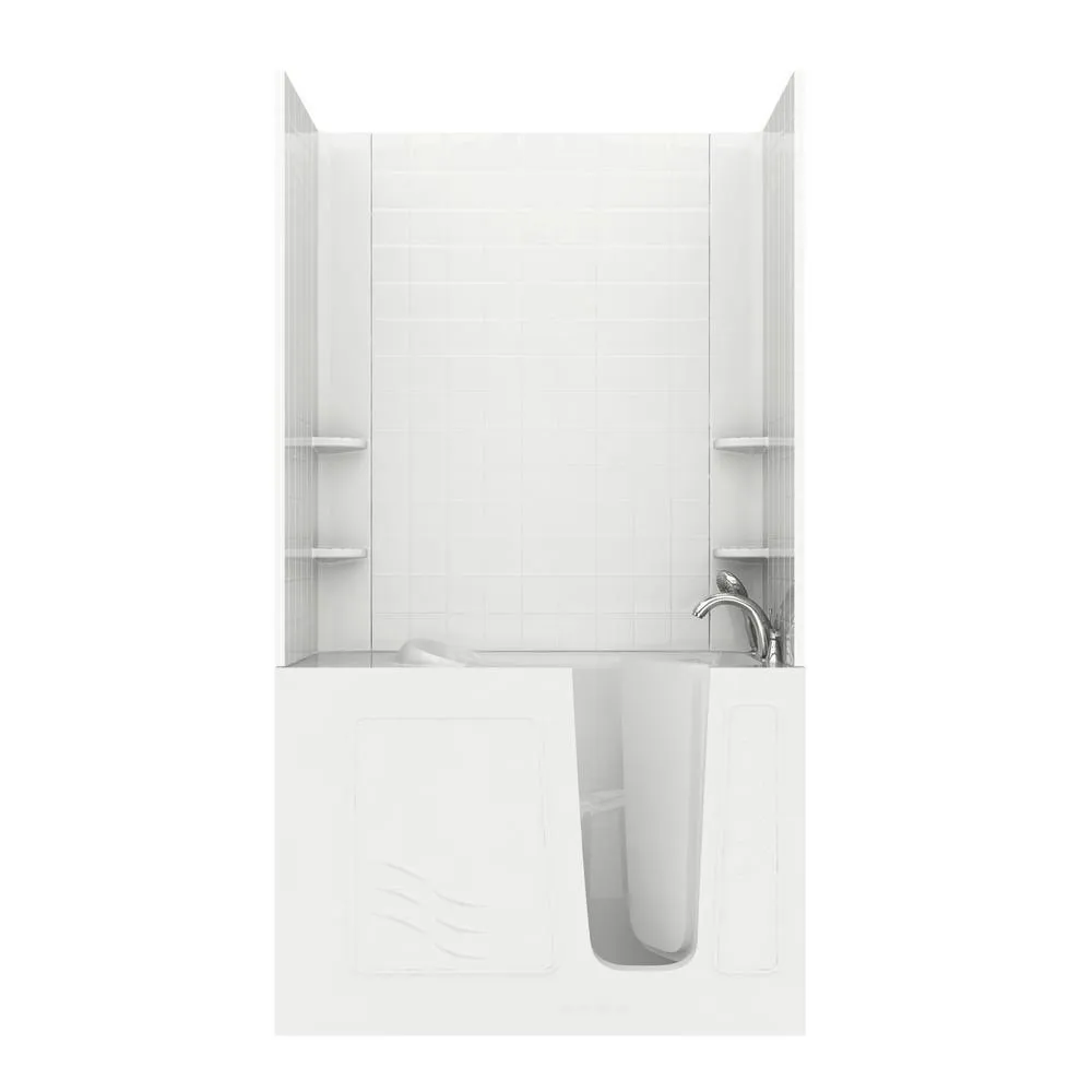 Rampart Nova Heated 5 ft. Walk-in Whirlpool Bathtub with 6 in. Tile Easy Up Adhesive Wall Surround in Biscuit, photo 28 of 33