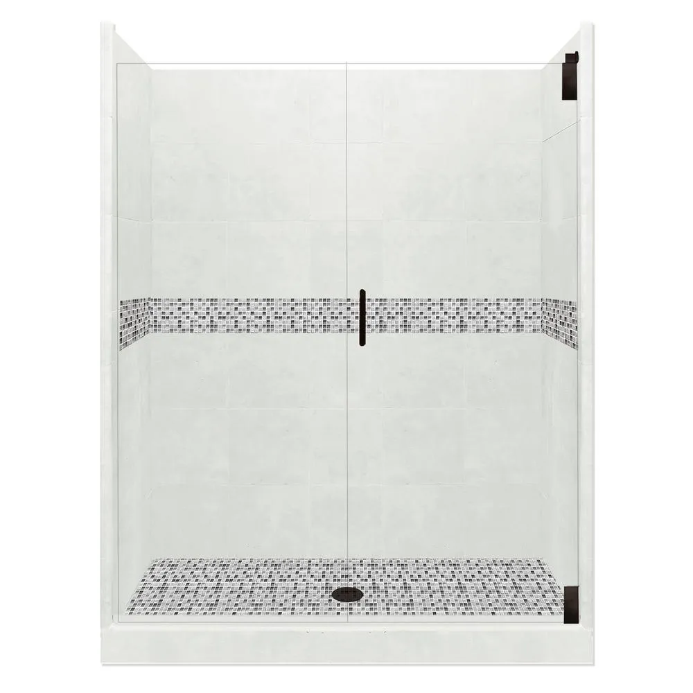 Del Mar Grand Hinged 36 in. x 54 in. x 80 in. Center Drain Alcove Shower Kit in Natural Buff and Satin Nickel Hardware, photo 12 of 16