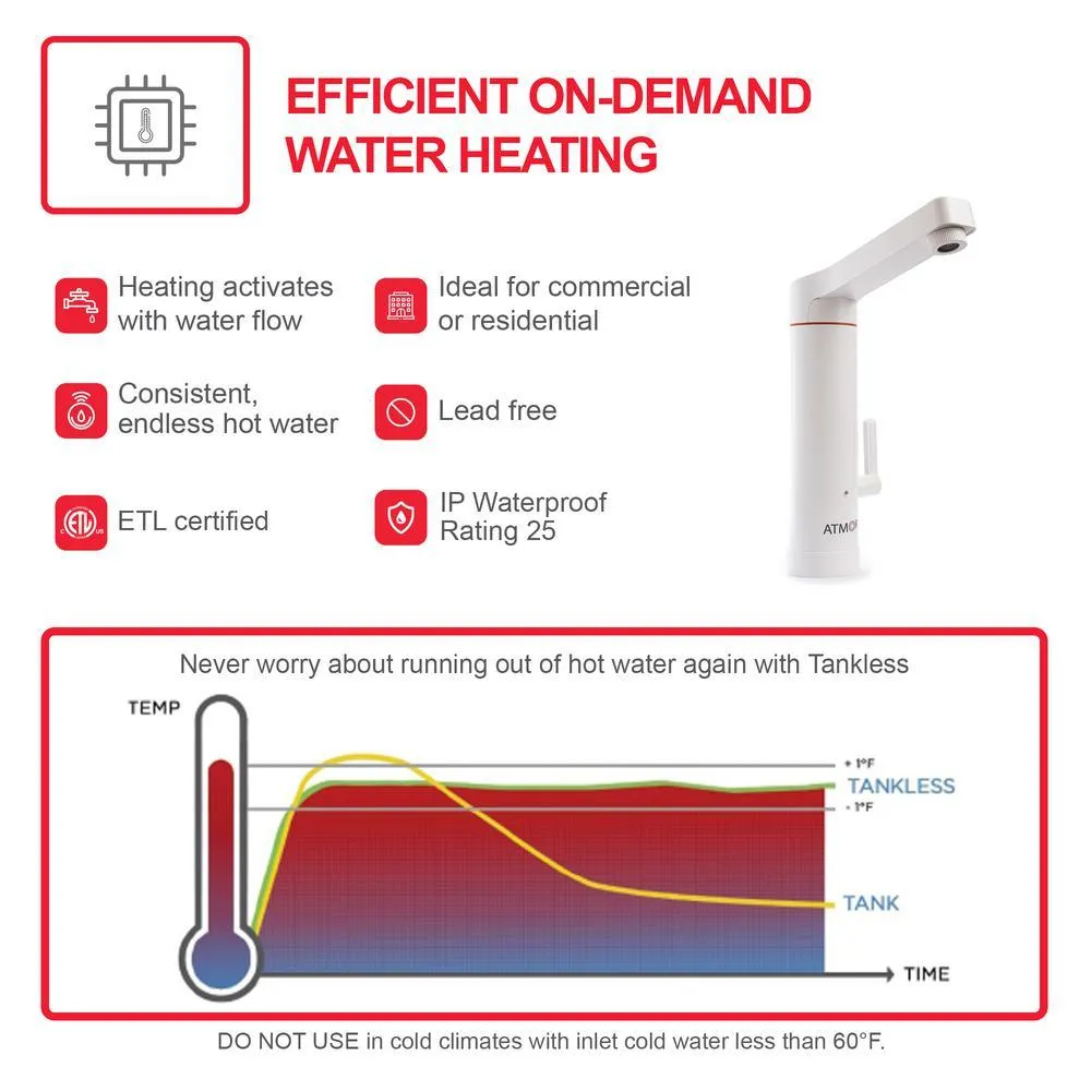 ATMOR 1.8kW 0.5 GPM 2-in-1 Electric Tankless Water Heater / Faucet - Plug-In, photo 6 of 7
