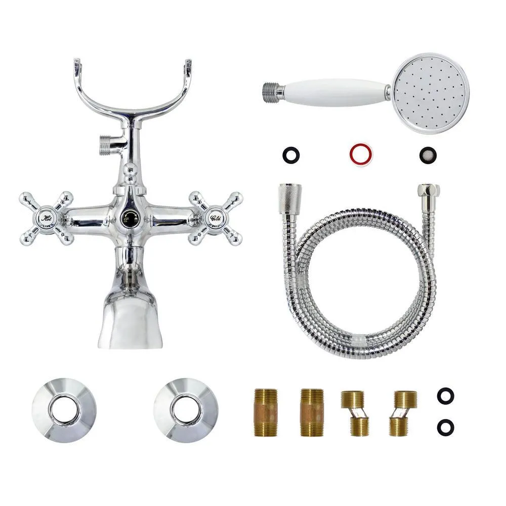 MODONA Classic 6 in. 2-Handle 1-Spray Tub and Shower Faucet with Porcelain Hand Held Shower in Polished Chrome (Valve Included), photo 4 of 7