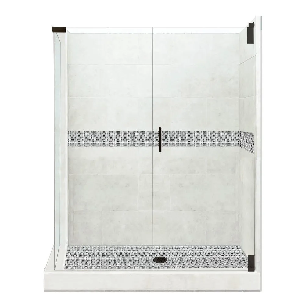 Newport Grand Hinged 42 in. x 48 in. x 80 in. Right-Hand Corner Shower Kit in Wet Cement and Black Pipe Hardware, photo 7 of 15