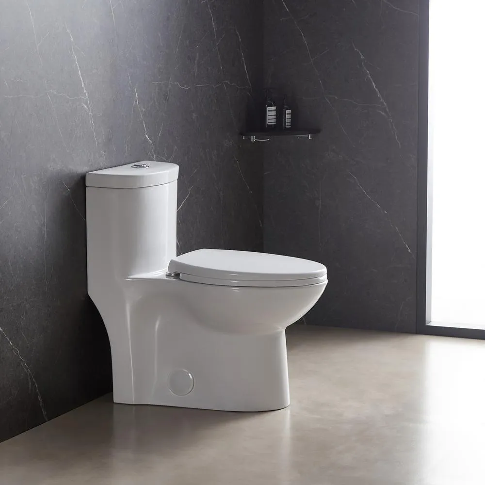 1-Piece 1.1 GPF /1.6 GPF Dual Flush High Efficiency Elongated Toilet in White Seat Included, photo 5 of 10