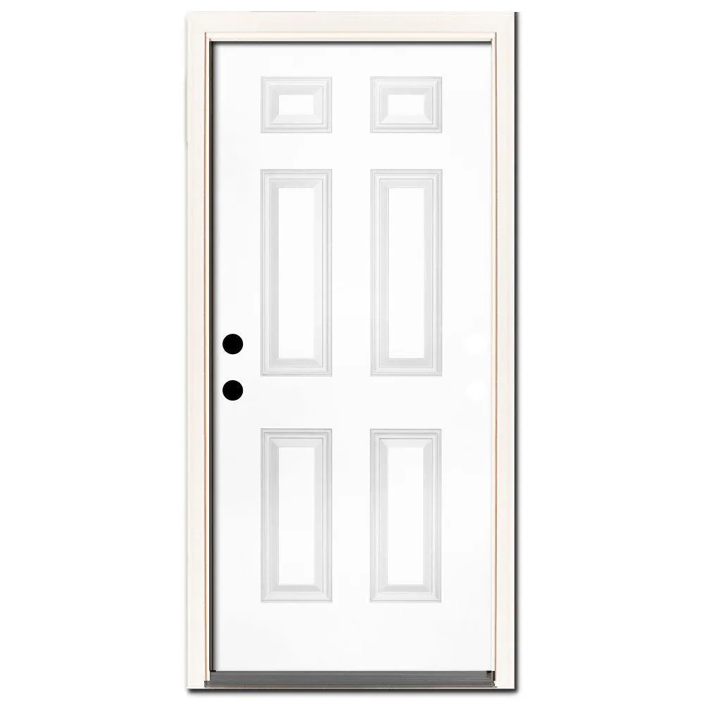 Steves & Sons 30 in. x 80 in. Premium 6-Panel Primed White Steel Prehung Front Door, Left-Hand Outswing, 4-9/16 in. Frame, photo 5 of 14