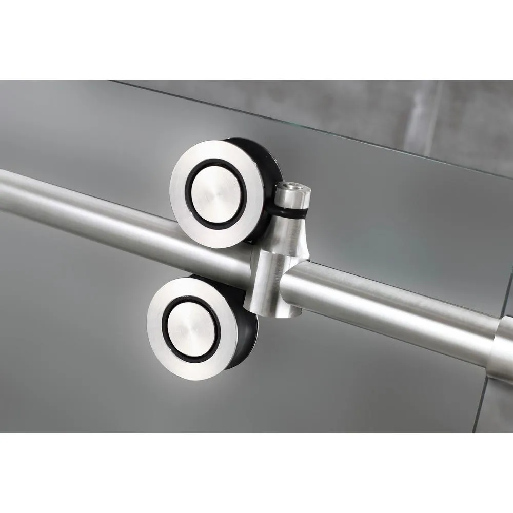 Langham XL 68 - 72 in. x 80 in. Frameless Sliding Shower Door with Ultra-Bright Frosted Glass in Stainless Steel, photo 3 of 22