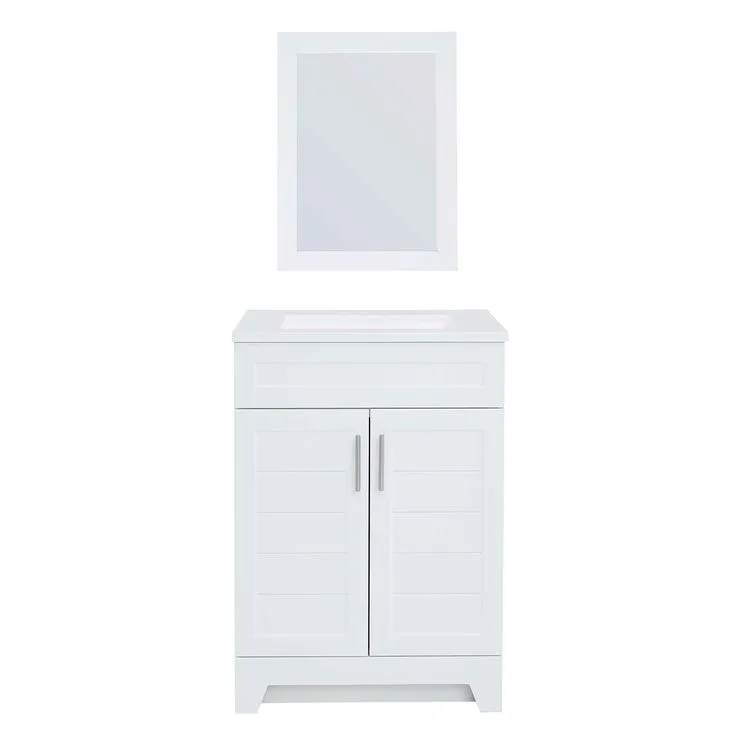 Style Selections Kirkman 24-in White Single Sink Bathroom Vanity with White Cultured Marble Top (Mirror Included), photo 4 of 7