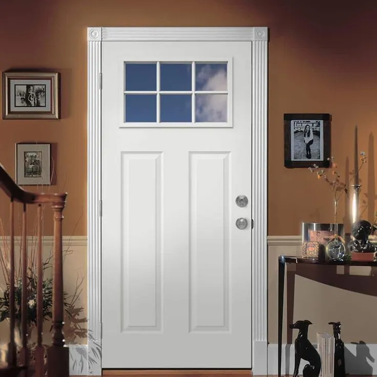 JELD-WEN 30 in. x 80 in. 6 Lite Craftsman Primed Steel Prehung Right-Hand Inswing Front Door w/Brickmould, photo 2 of 8
