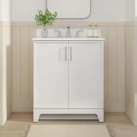 Madix 30-in White Undermount Single Sink Bathroom Vanity with White Engineered Stone Top