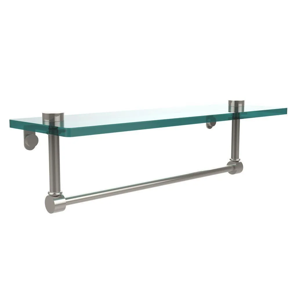 Allied Brass 16 in. L x 5 in. H x 5 in. W Clear Glass Vanity Bathroom Shelf with Towel Bar in Satin Nickel, photo 3 of 14