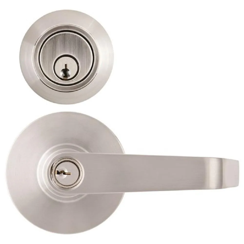 Heavy Duty Commercial Satin Chrome Entry Lever with Single Cylinder Deadbolt Combo, photo 3 of 4