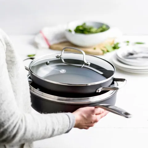 Chatham 11 in. Hard-Anodized Aluminum Ceramic Nonstick Frying Pan in Gray with Glass Lid