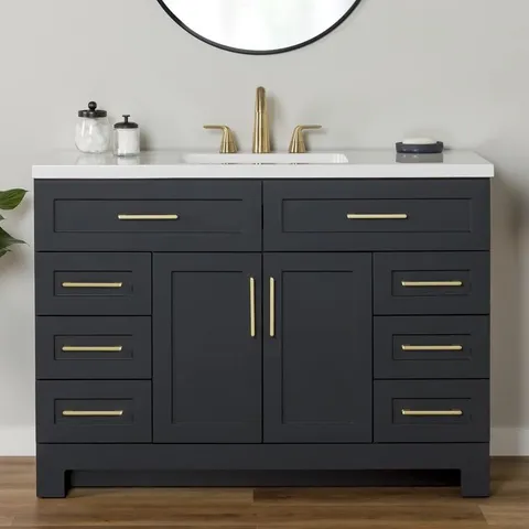 Cauley 48-in Black Single Sink Bathroom Vanity with White Cultured Marble Top