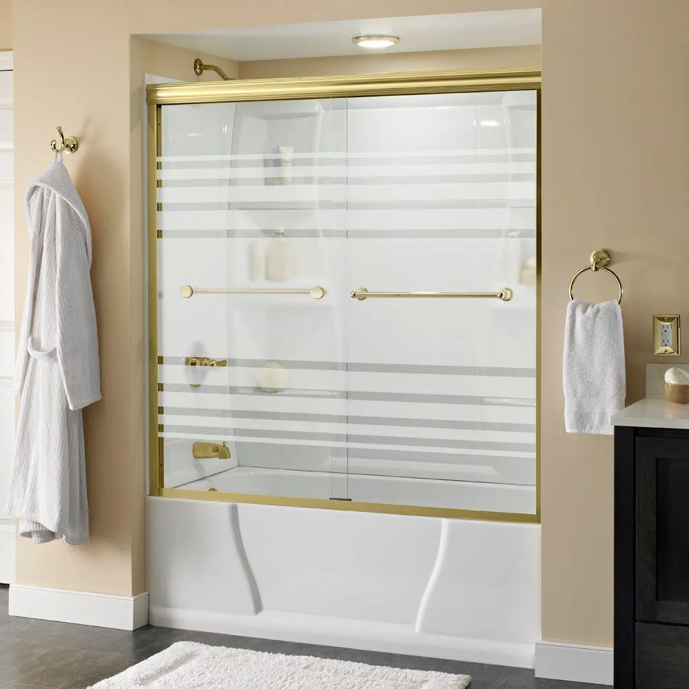 Crestfield 60 in. x 58-1/8 in. Semi-Frameless Traditional Sliding Bathtub Door in Bronze with Transition Glass, photo 10 of 67