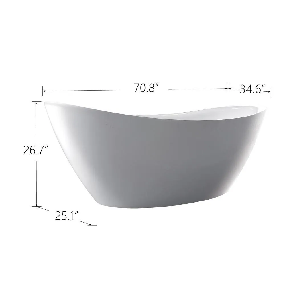 Oval 71 in. W x 36 in. D x 26 in. H Acrylic Flatbottom Freestanding Bathtub with Overflow, White (not Whirlpool), photo 6 of 9
