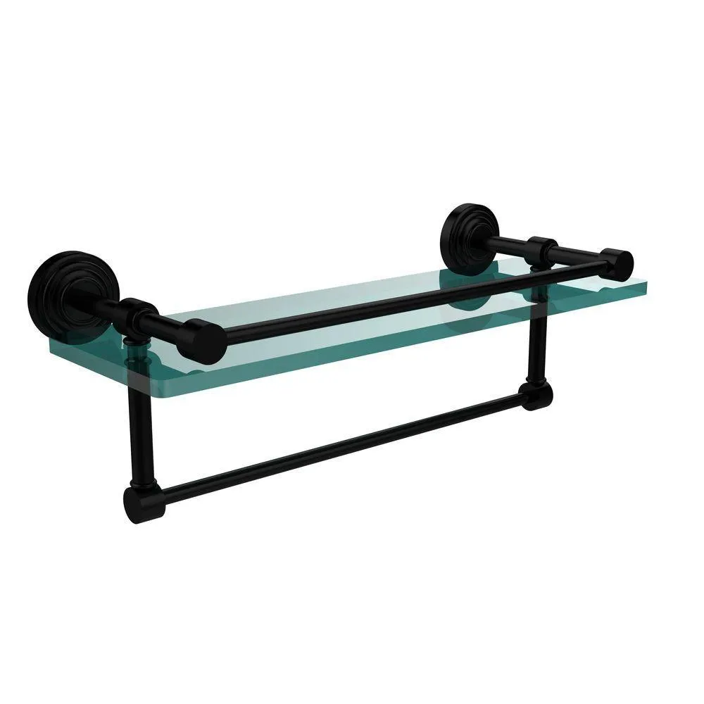 Allied Brass 16 in. L x 5 in. H x 5 in. W Clear Glass Bathroom Shelf with Towel Bar in Polished Nickel, photo 9 of 14