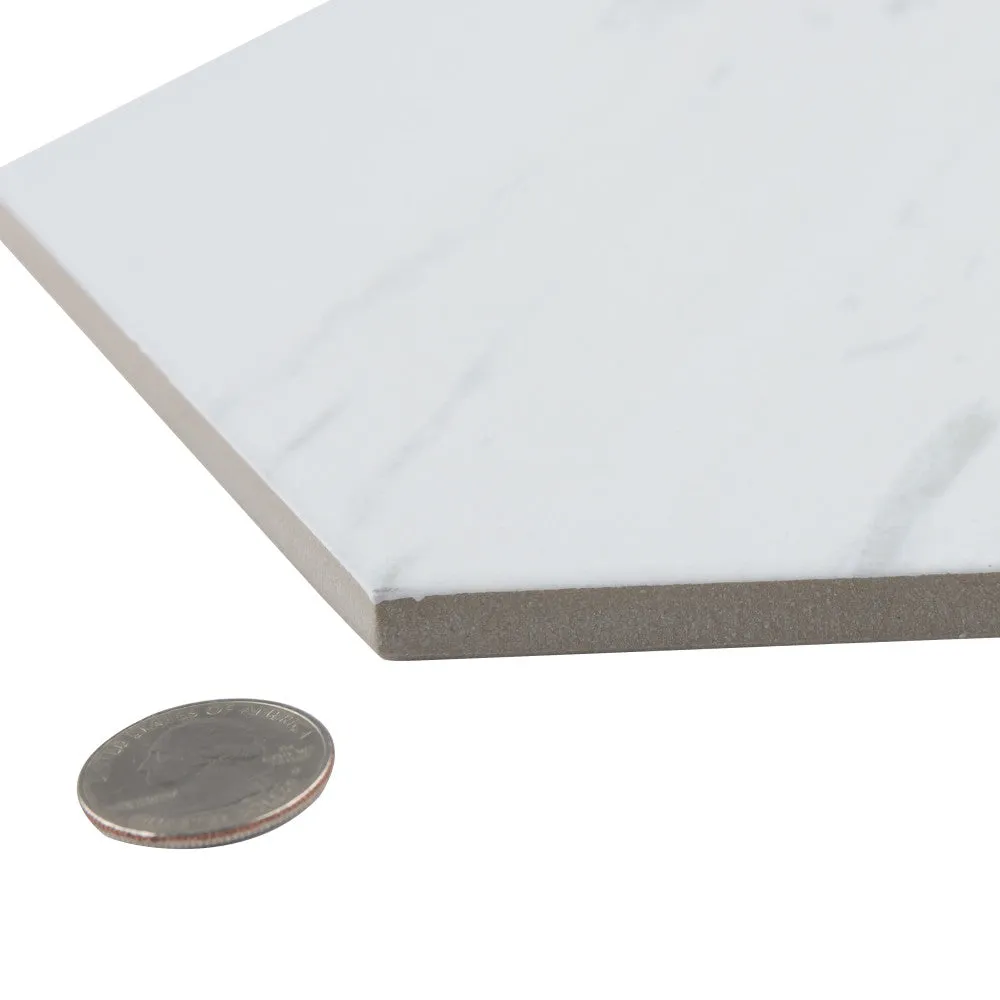 Merola Tile Eterno Carrara Hex 8-5/8 in. x 9-7/8 in. Porcelain Floor and Wall Tile (11.56 sq. ft. / case), photo 3 of 8
