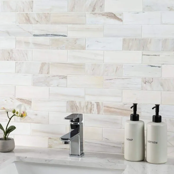 MSI Angora Subway 11.81 in x 11.81 in. x 10mm Polished Marble Mesh-Mounted Mosaic Tile (9.7 sq. ft. / case), photo 3 of 8
