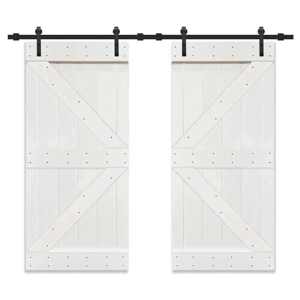 CALHOME K Series 36 in. x 84 in. Gray Stained Solid Knotty Pine Wood Double Interior Sliding Barn Doors with Hardware Kit, photo 4 of 4