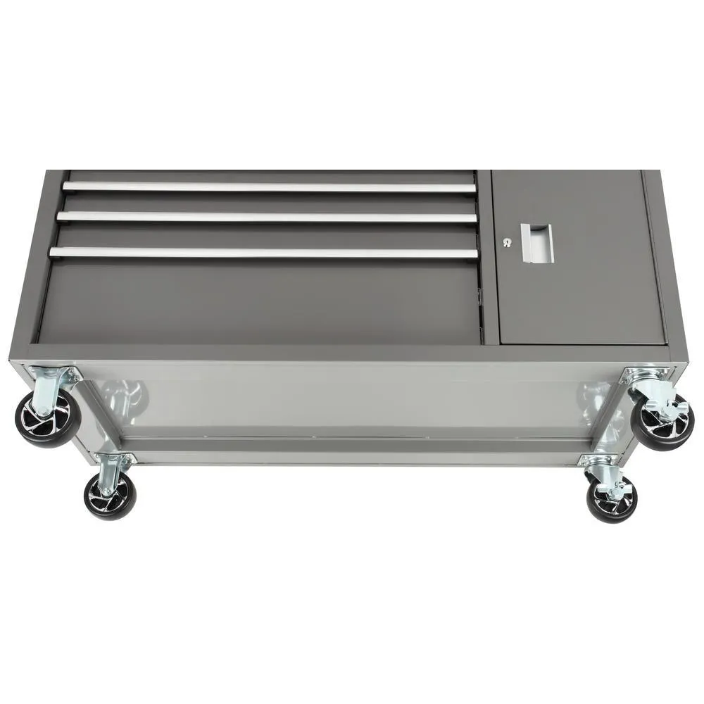 56 in. W x 24.5 in. D 5-Drawer 1-Door Tool Chest Mobile Workbench with Solid Wood Top in Matte Gray, photo 5 of 20